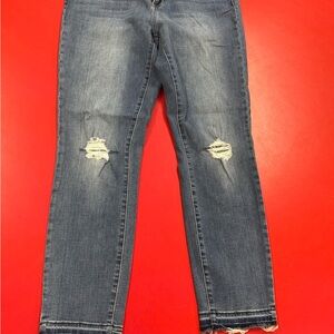 Society Blue Straight Leg Jeans with Distressed Details raw hem ankle length